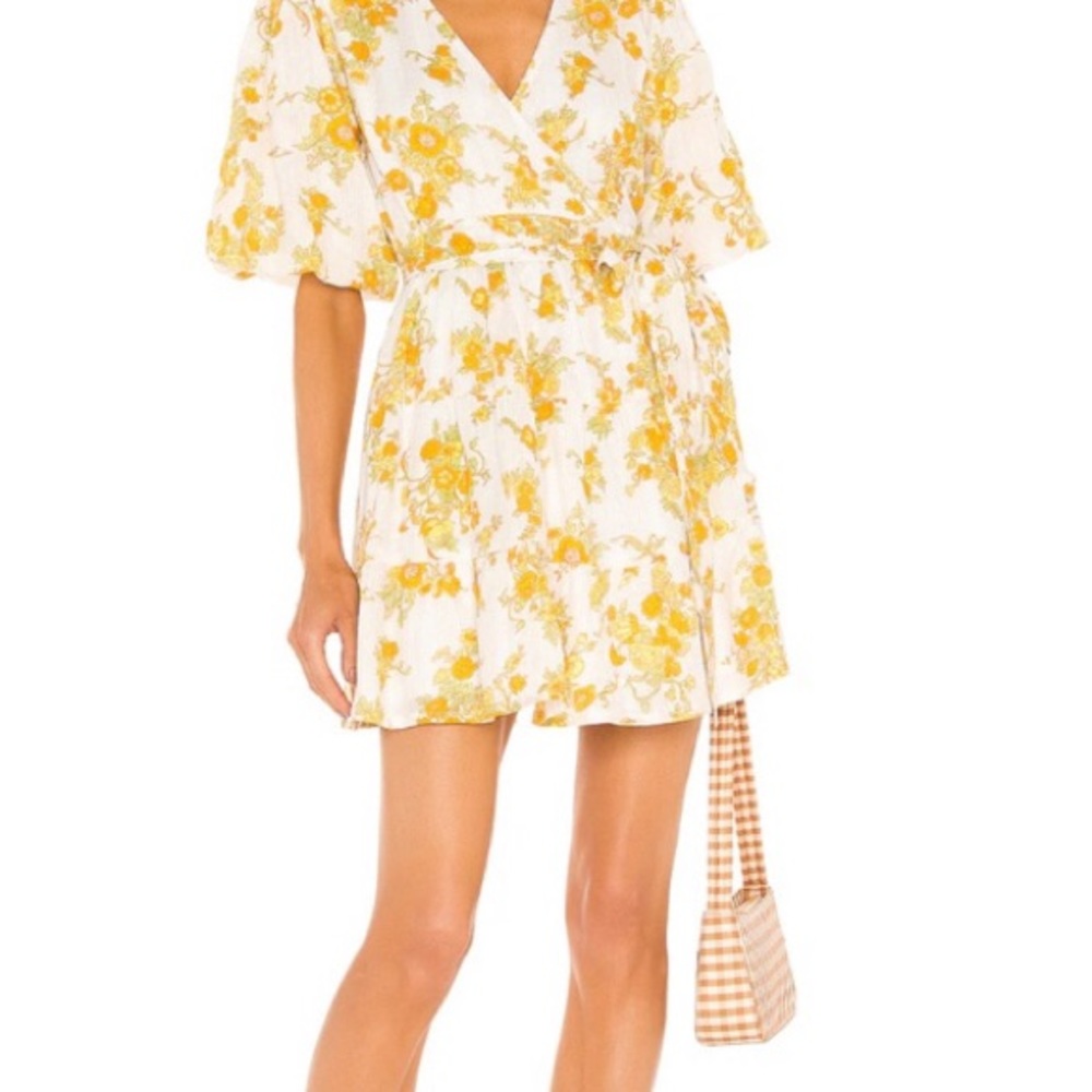 Faithful the brand floral linen wrap dress Rooney mini wrap